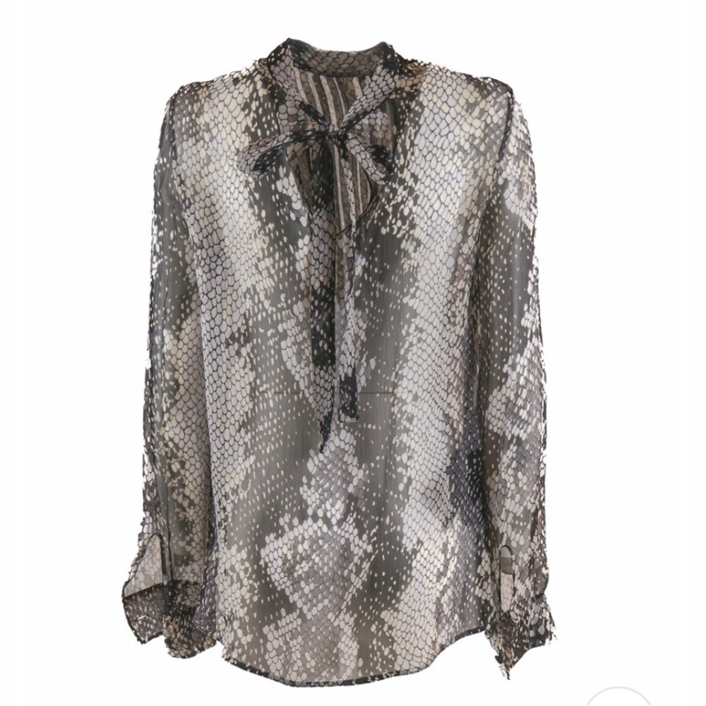 Prada silk serpentine neck blouse in snake skin print